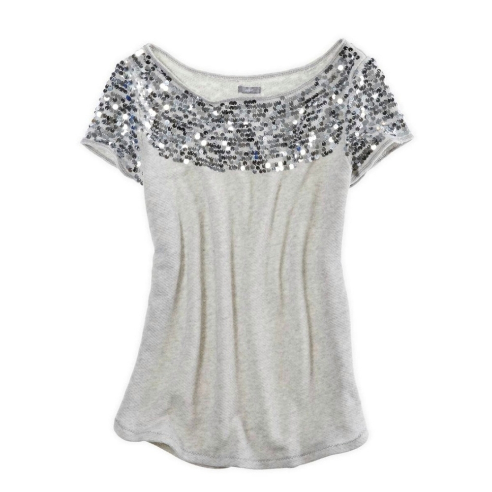 Alfani Knit Oatmeal Tunic with Sequin Neckline Top